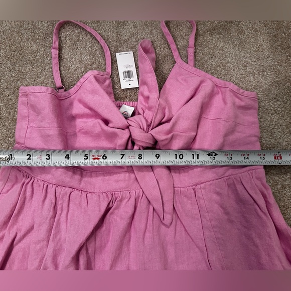 Old Navy Pink Fit & Flare Smocked Tie Front Linen Blend Sundress- Medium Petite - Picture 5 of 10